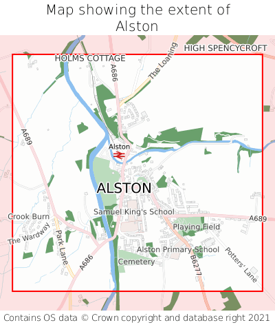 Map showing extent of Alston as bounding box