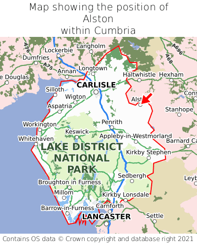 Map showing location of Alston within Cumbria