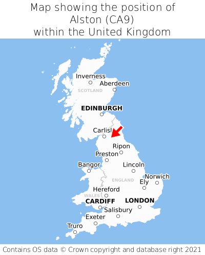 Map showing location of Alston within the UK