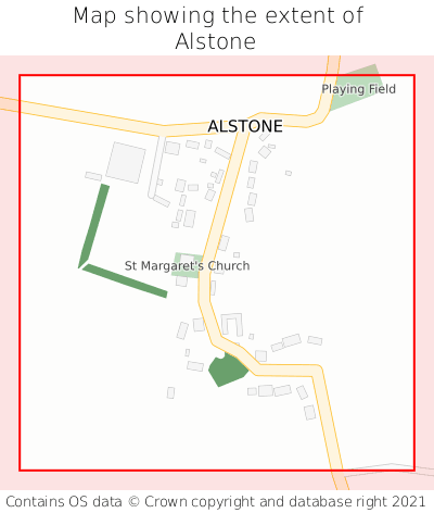 Map showing extent of Alstone as bounding box