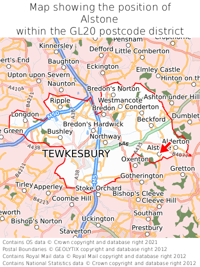 Map showing location of Alstone within GL20