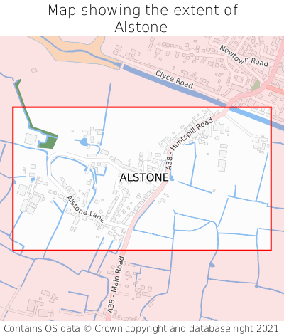 Map showing extent of Alstone as bounding box