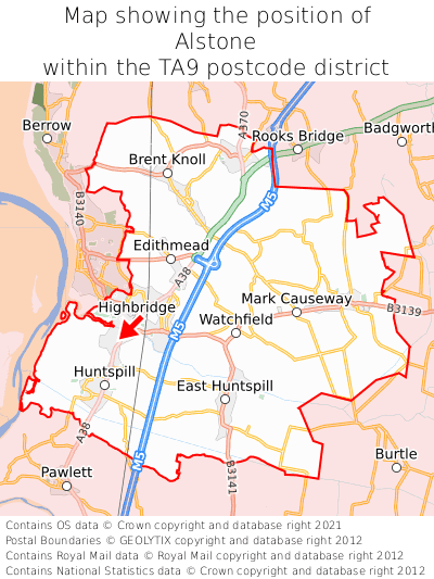 Map showing location of Alstone within TA9