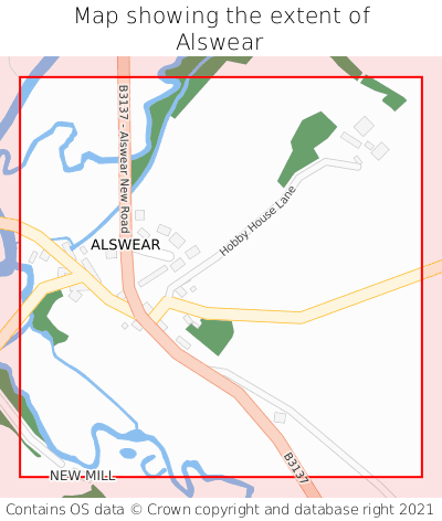 Map showing extent of Alswear as bounding box