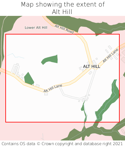 Map showing extent of Alt Hill as bounding box