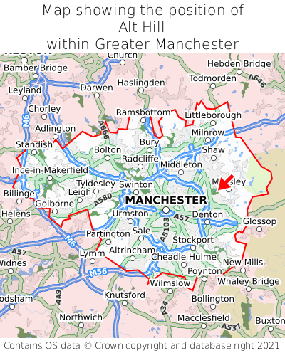 Map showing location of Alt Hill within Greater Manchester