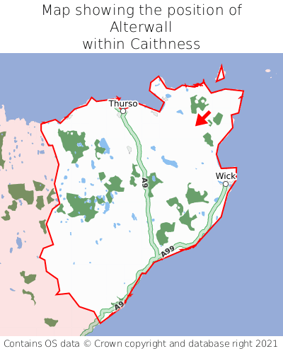 Map showing location of Alterwall within Caithness