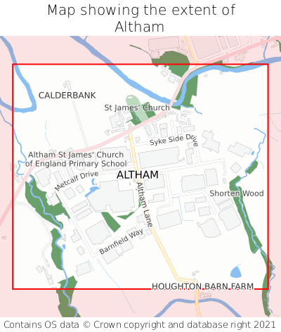 Map showing extent of Altham as bounding box