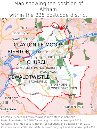 Map showing location of Altham within BB5