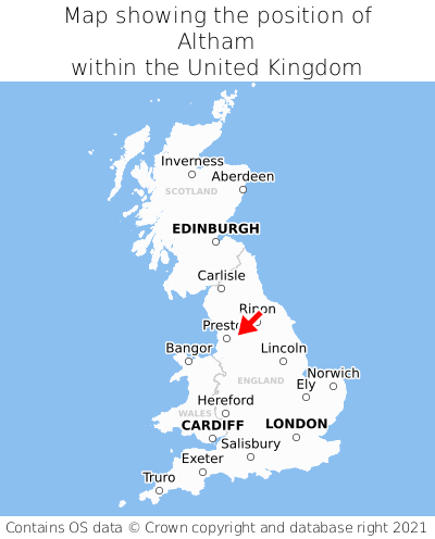 Map showing location of Altham within the UK