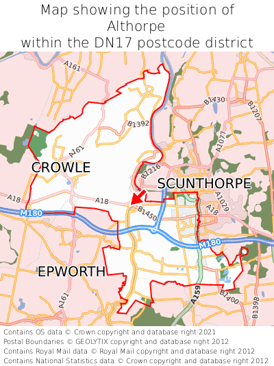 Map showing location of Althorpe within DN17