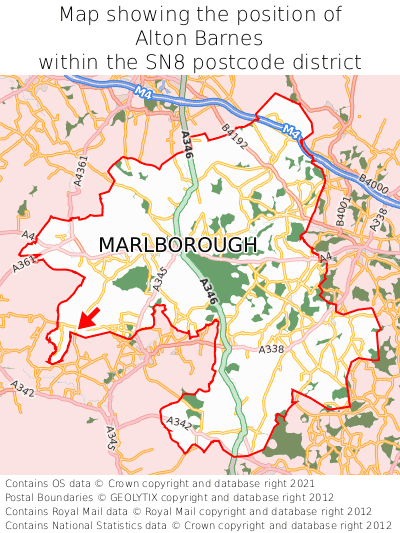 Map showing location of Alton Barnes within SN8