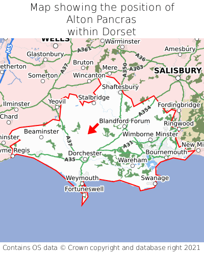 Map showing location of Alton Pancras within Dorset