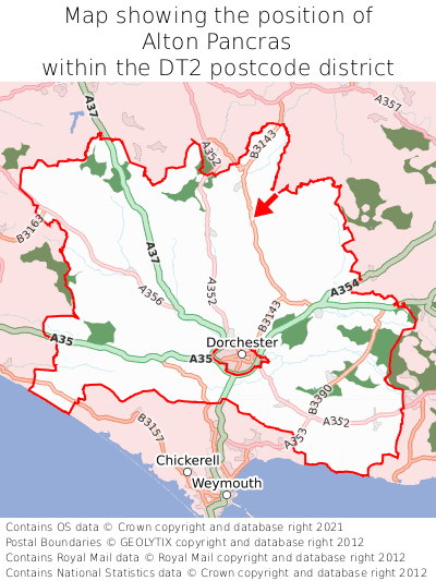 Map showing location of Alton Pancras within DT2