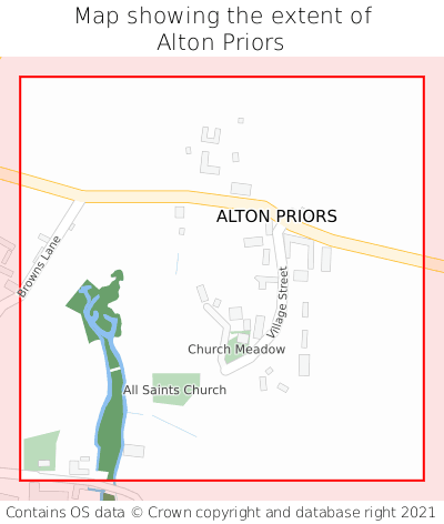 Map showing extent of Alton Priors as bounding box