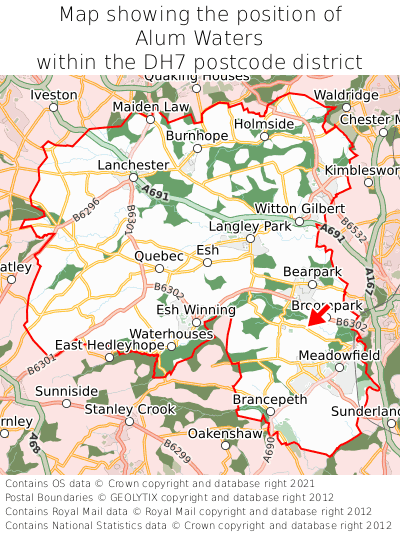 Map showing location of Alum Waters within DH7