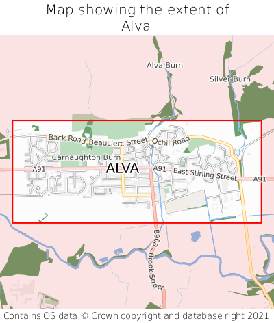 Map showing extent of Alva as bounding box