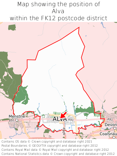 Map showing location of Alva within FK12