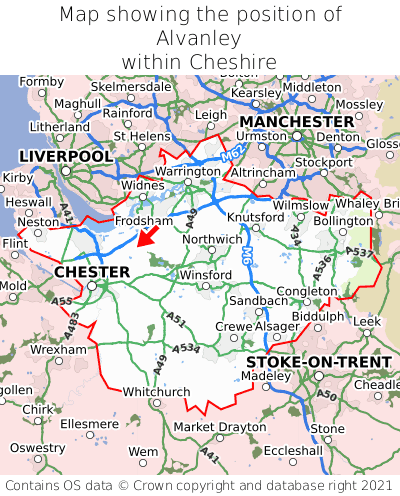 Map showing location of Alvanley within Cheshire