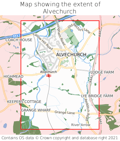 Map showing extent of Alvechurch as bounding box