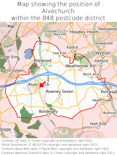 Map showing location of Alvechurch within B48