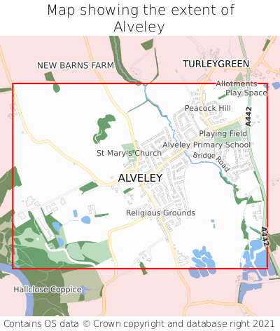 Map showing extent of Alveley as bounding box