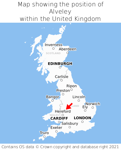 Map showing location of Alveley within the UK