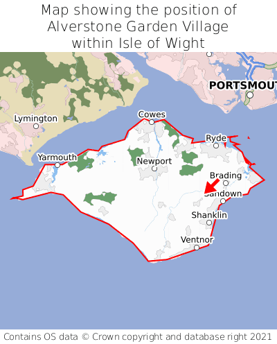 Map showing location of Alverstone Garden Village within Isle of Wight