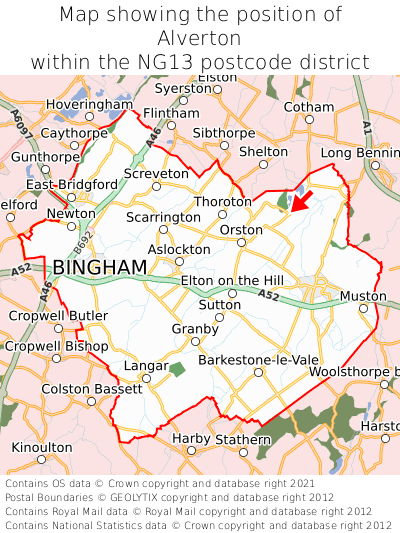 Map showing location of Alverton within NG13