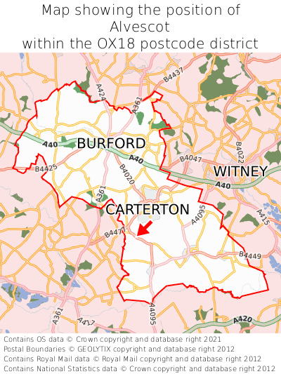 Map showing location of Alvescot within OX18