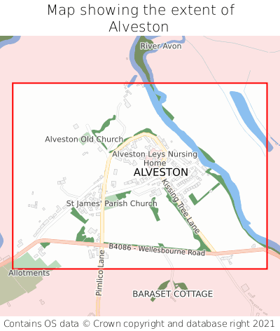 Map showing extent of Alveston as bounding box