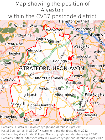 Map showing location of Alveston within CV37