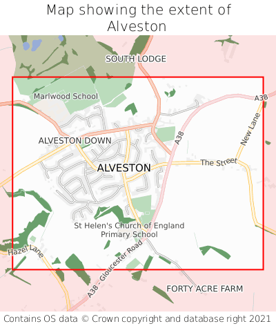 Map showing extent of Alveston as bounding box