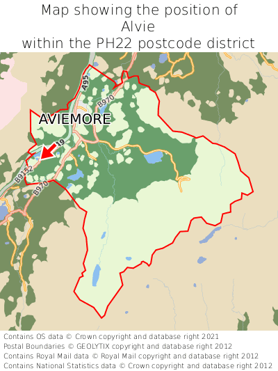 Map showing location of Alvie within PH22