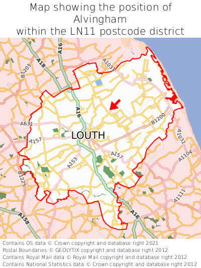 Map showing location of Alvingham within LN11