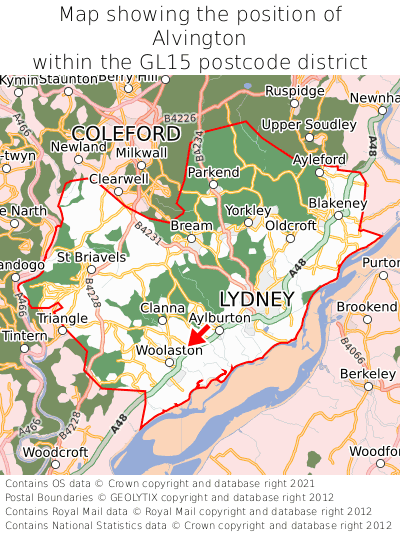 Map showing location of Alvington within GL15