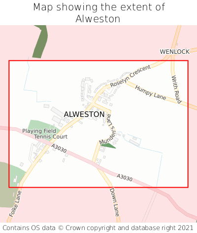 Map showing extent of Alweston as bounding box
