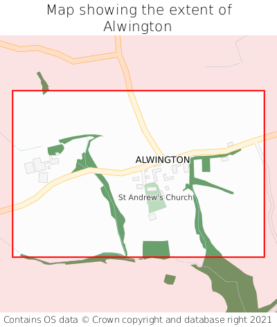 Map showing extent of Alwington as bounding box