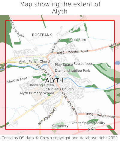 Map showing extent of Alyth as bounding box