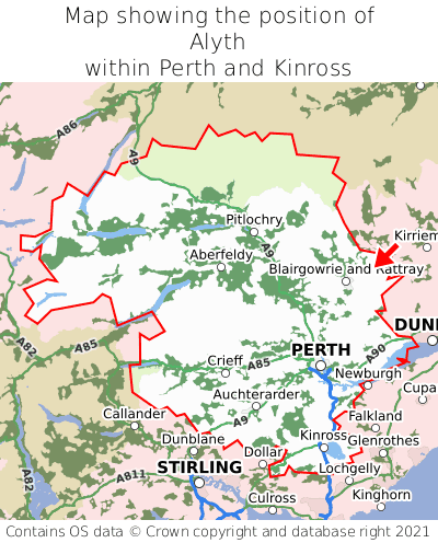 Map showing location of Alyth within Perth and Kinross