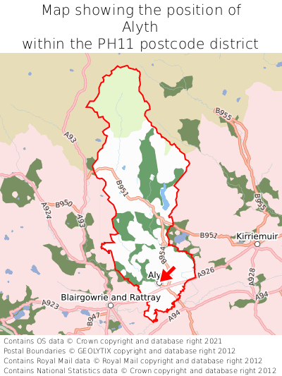 Map showing location of Alyth within PH11