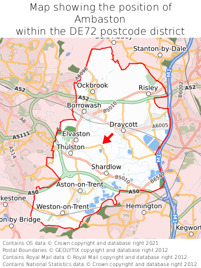 Map showing location of Ambaston within DE72
