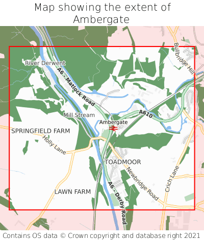 Map showing extent of Ambergate as bounding box