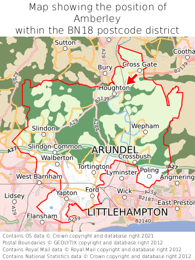 Map showing location of Amberley within BN18
