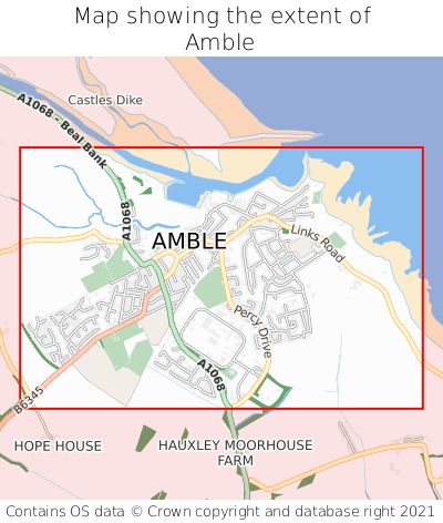Map showing extent of Amble as bounding box