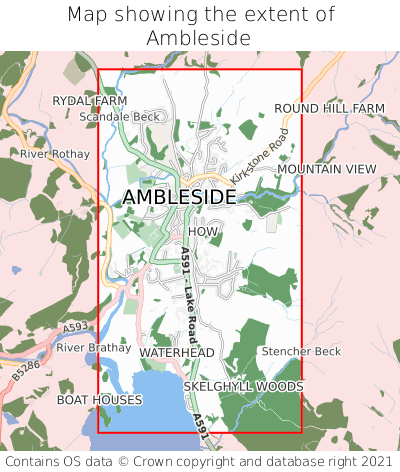 Map showing extent of Ambleside as bounding box