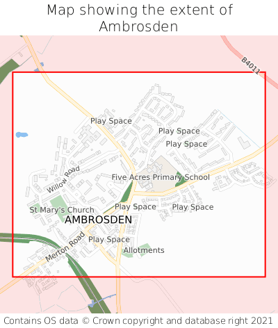 Map showing extent of Ambrosden as bounding box