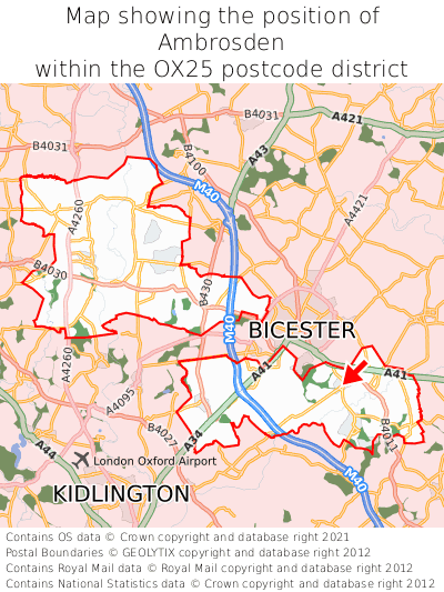 Map showing location of Ambrosden within OX25