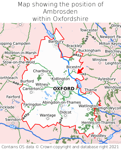 Map showing location of Ambrosden within Oxfordshire