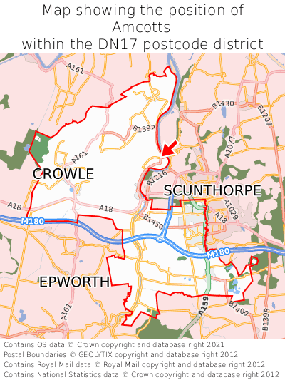 Map showing location of Amcotts within DN17